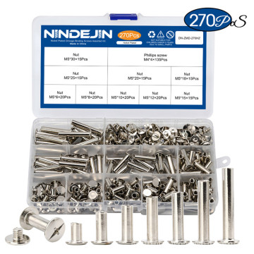 Nickel Plated Carbon Steel Phillips Head Book Post Binding Screws Rivet Assortment Kit Chicago Screws for DIY Leather Craft